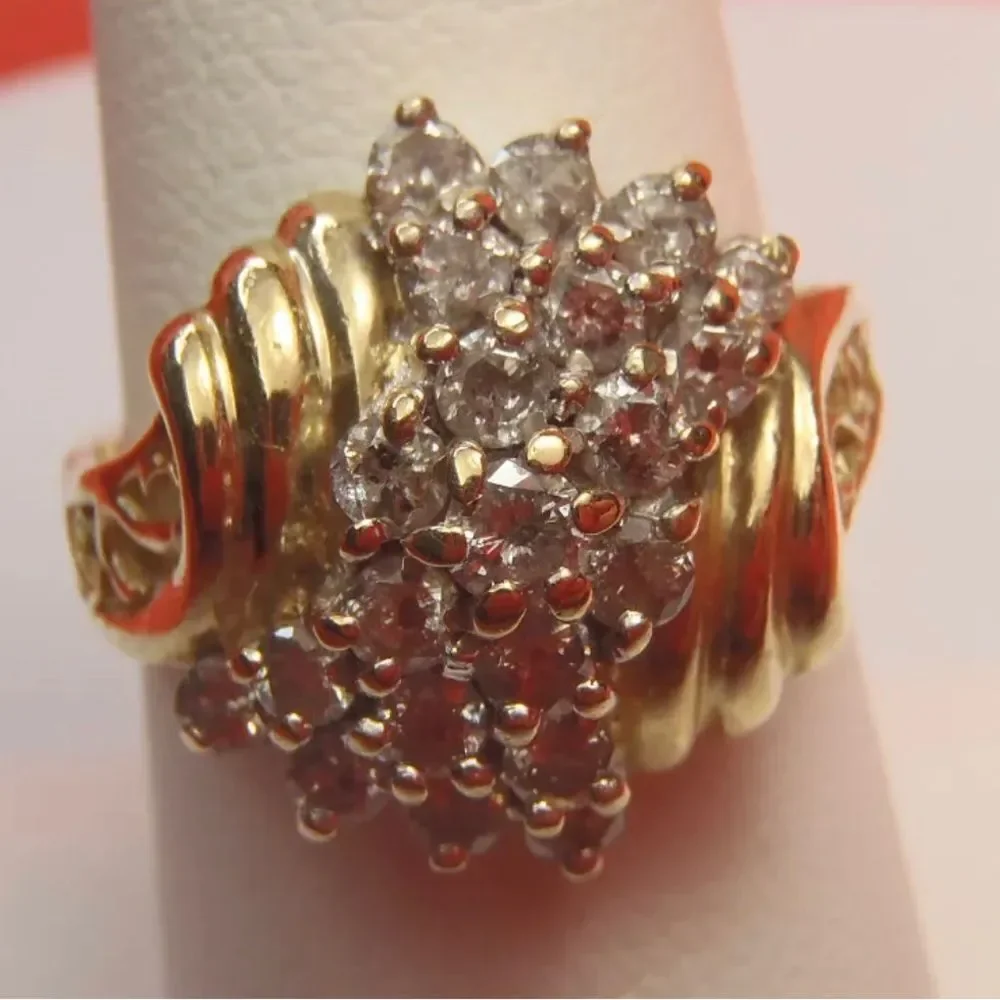 ESTATE 10k YG Waterfall Ring 21 Diamonds 1/4CtTw 3.7 Gr Sz 6